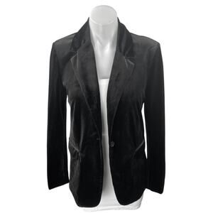 Blank NYC Black Velvet Velour Long Sleeve One Button Blazer Coat Jacket Size XS